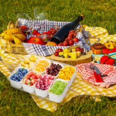 改Divided Snackle Box Charcuterie Container: Divided Serving Tray with Lid and Handle - Portable Snack Tray Platters Food Storage Containers for Fruit Nuts Candy Entertaining Party Travel