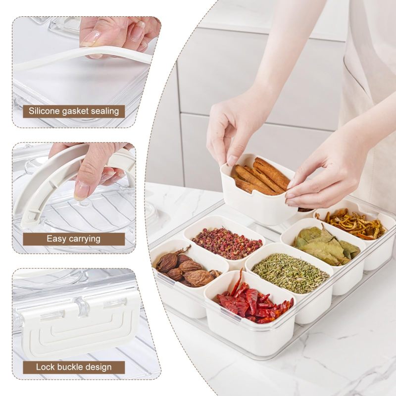 改Divided Snackle Box Charcuterie Container: Divided Serving Tray with Lid and Handle - Portable Snack Tray Platters Food Storage Containers for Fruit Nuts Candy Entertaining Party Travel