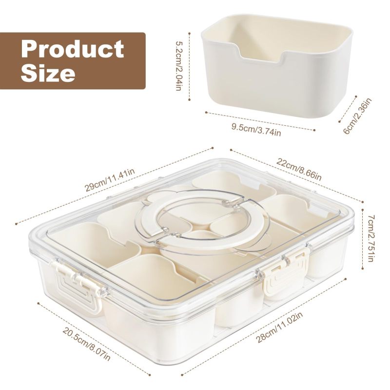 改Divided Snackle Box Charcuterie Container: Divided Serving Tray with Lid and Handle - Portable Snack Tray Platters Food Storage Containers for Fruit Nuts Candy Entertaining Party Travel