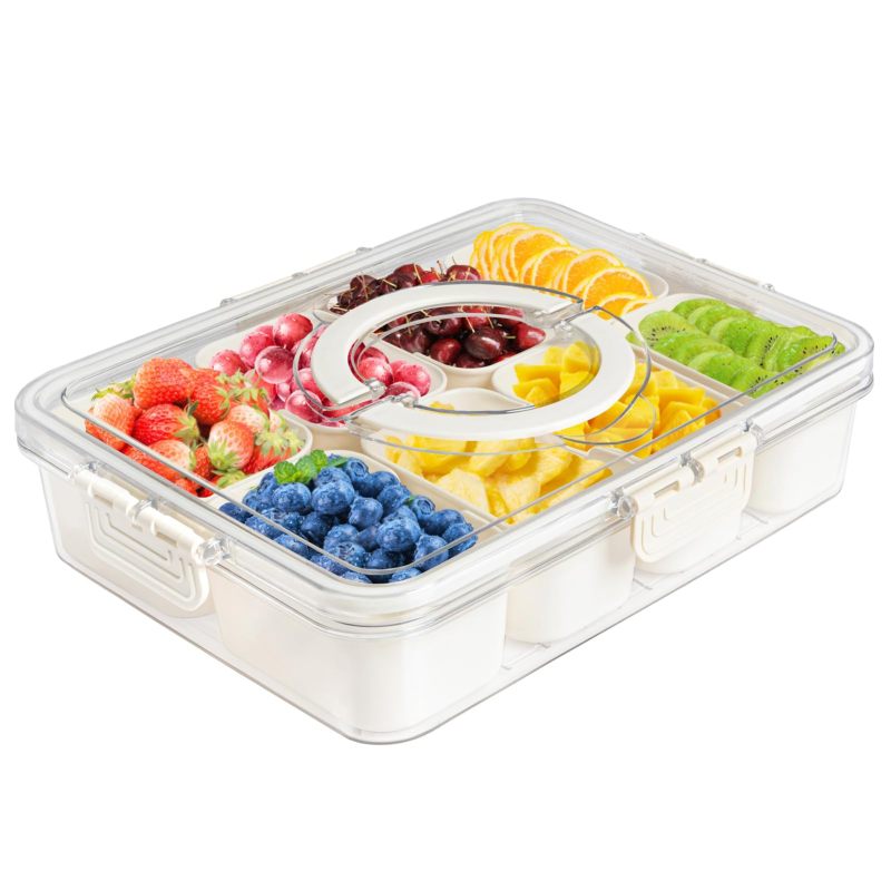 改Divided Snackle Box Charcuterie Container: Divided Serving Tray with Lid and Handle - Portable Snack Tray Platters Food Storage Containers for Fruit Nuts Candy Entertaining Party Travel