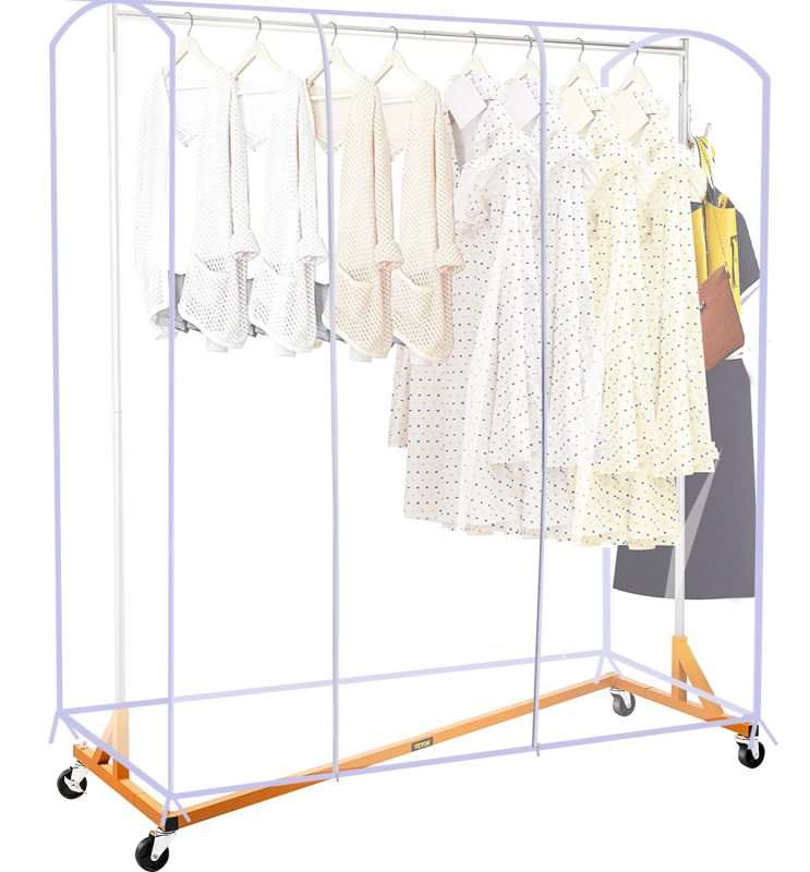 改Ruibo Clear Garment Rack Cover Dustproof Clothes Rack Cover with 2 Durable Zipper/Clothing Waterproof Protector (L:71x20x60 inch)