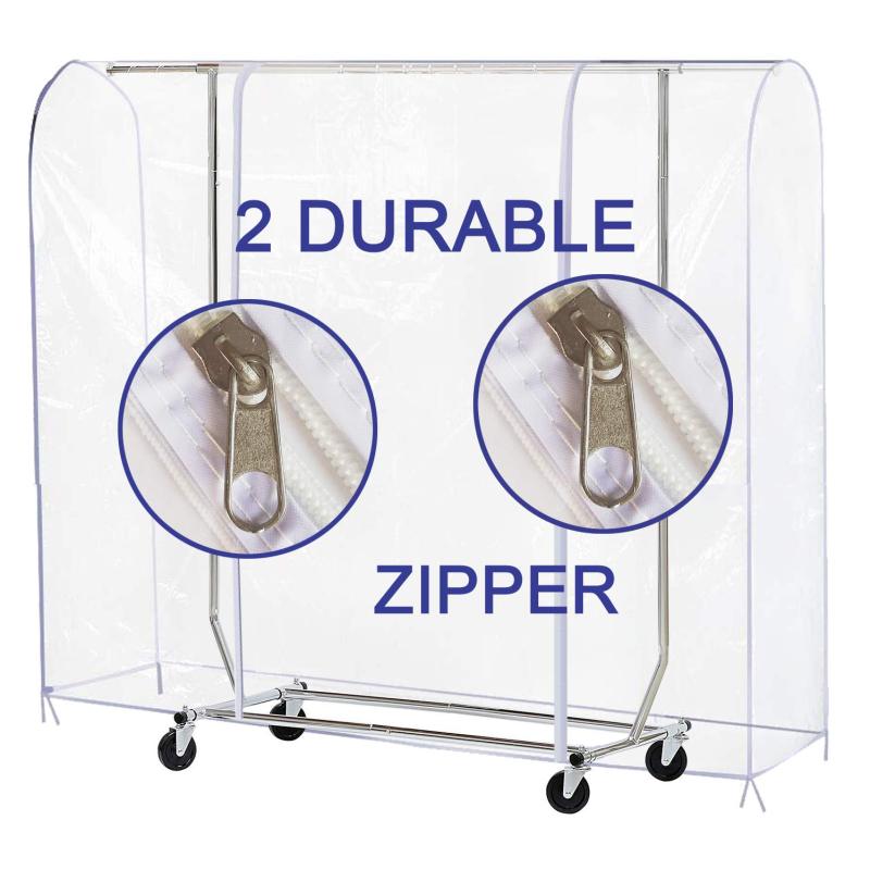 改Ruibo Clear Garment Rack Cover Dustproof Clothes Rack Cover with 2 Durable Zipper/Clothing Waterproof Protector (L:71x20x60 inch)