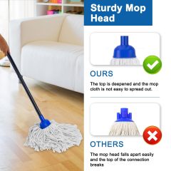 改KeFanta Mop for Floor Cleaning,2 Pcs Cotton String Wet Mops Replacement Head Refill Compatible with Microfiber Cloth Mop &amp; 0.8" Diameter Mop Handle(1 Handle &amp; 2 Mop Heads)
