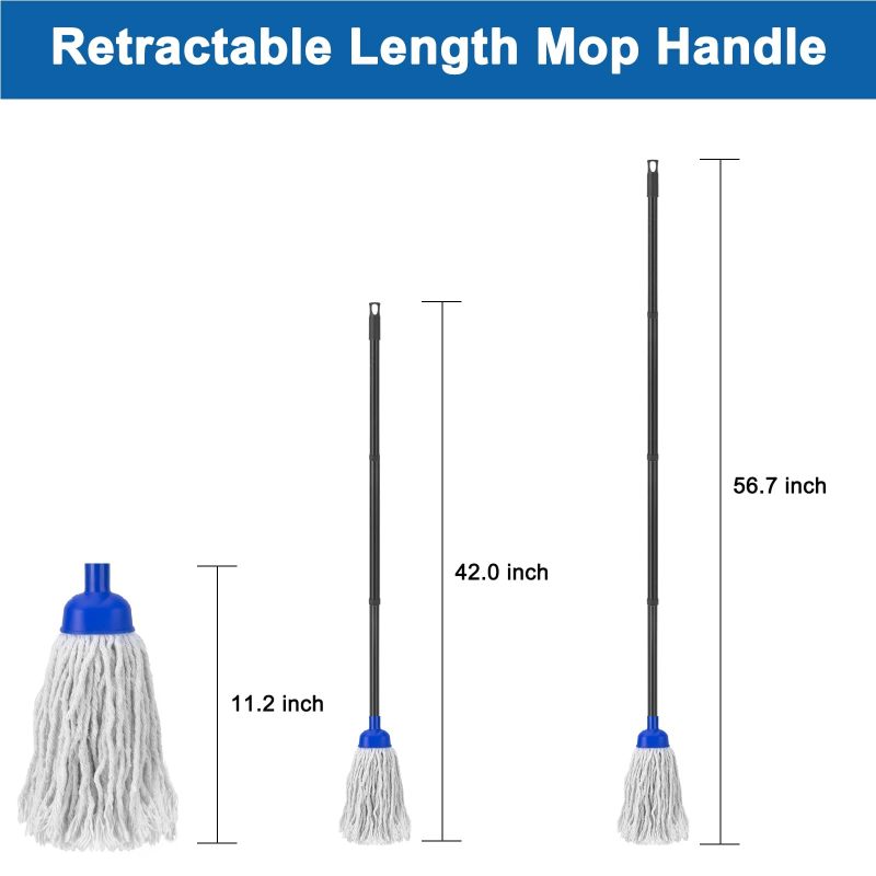 改KeFanta Mop for Floor Cleaning,2 Pcs Cotton String Wet Mops Replacement Head Refill Compatible with Microfiber Cloth Mop &amp; 0.8" Diameter Mop Handle(1 Handle &amp; 2 Mop Heads)