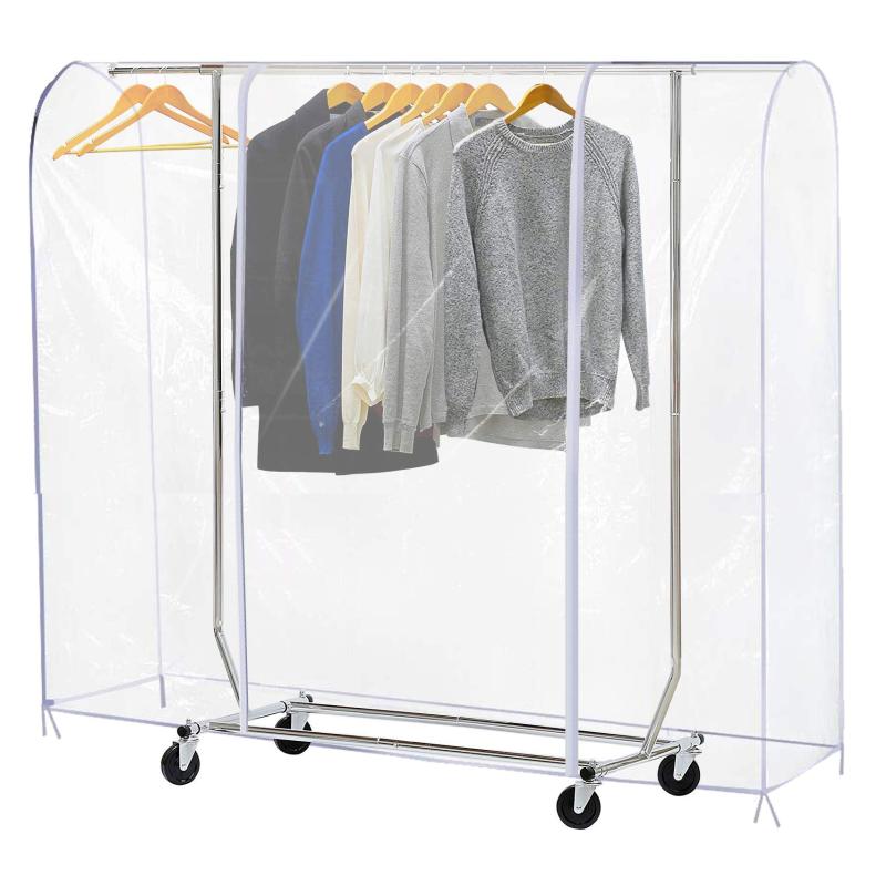 改Ruibo Clear Garment Rack Cover Dustproof Clothes Rack Cover with 2 Durable Zipper/Clothing Waterproof Protector (L:71x20x60 inch)