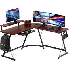 改SHW Vista L-Shape Desk with Monitor Stand, Black