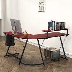 改SHW Vista L-Shape Desk with Monitor Stand, Black
