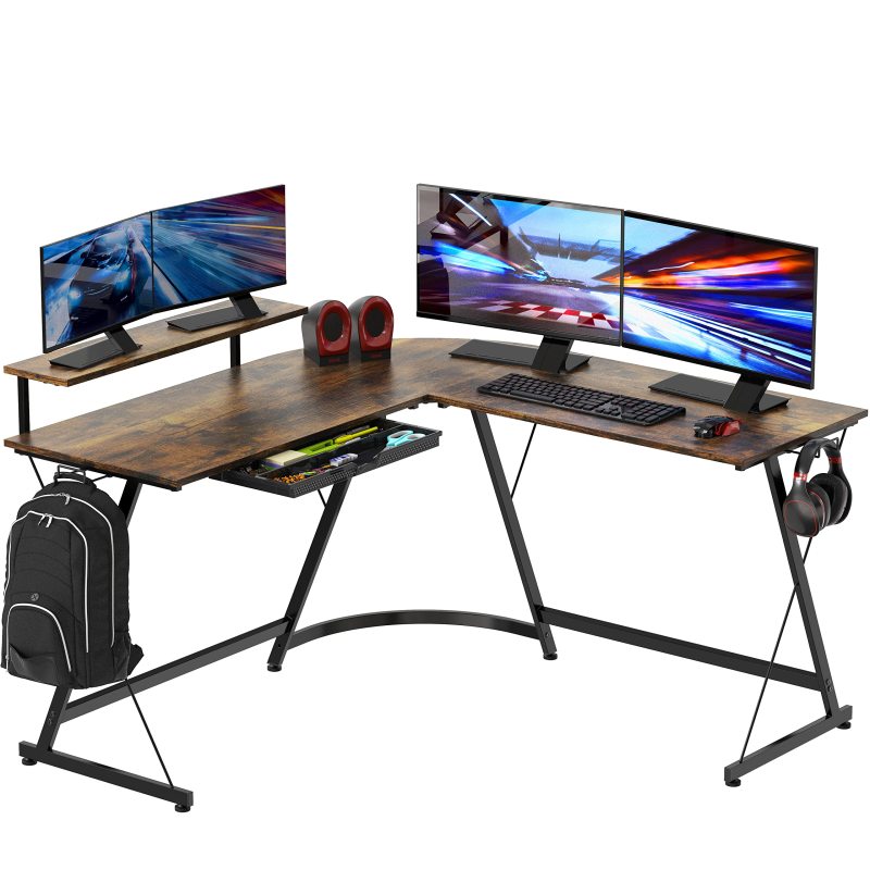 Vista L-Shape Desk with Monitor Stand