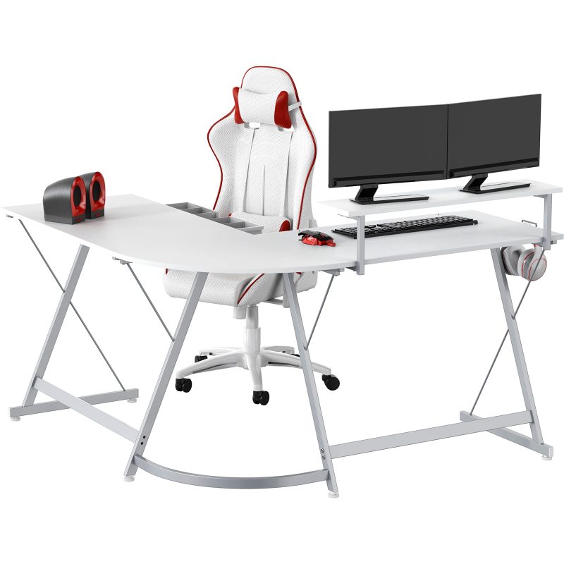 改SHW Vista L-Shape Desk with Monitor Stand, Black