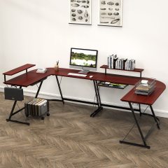 改SHW Vista L-Shape Desk with Monitor Stand, Black