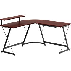 改SHW Vista L-Shape Desk with Monitor Stand, Black