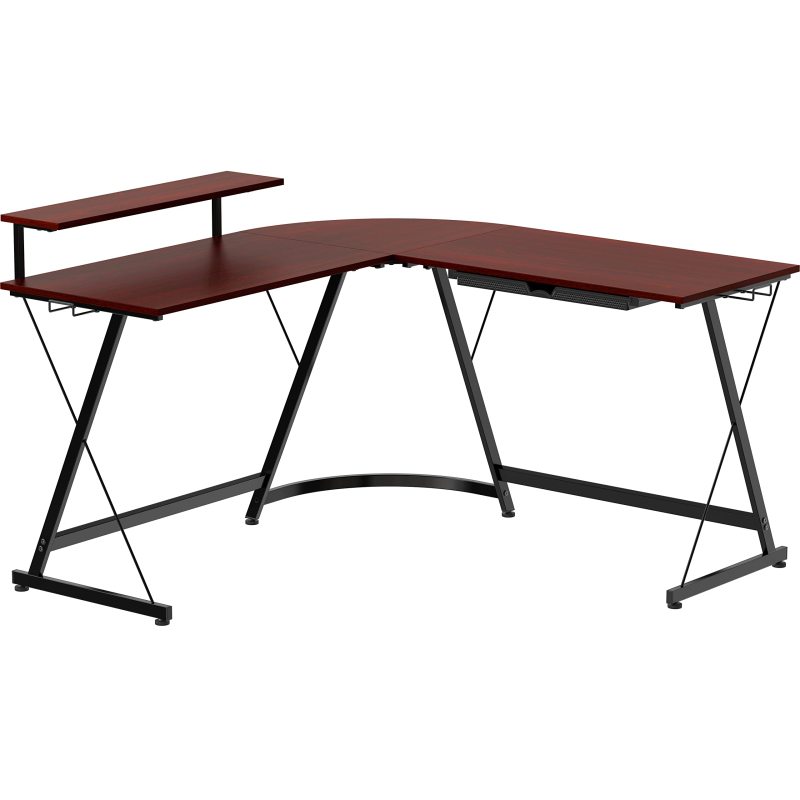 改SHW Vista L-Shape Desk with Monitor Stand, Black