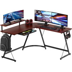 改SHW Vista L-Shape Desk with Monitor Stand, Black