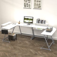 改SHW Vista L-Shape Desk with Monitor Stand, Black