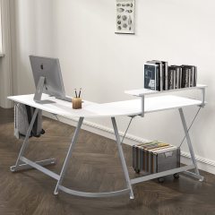 改SHW Vista L-Shape Desk with Monitor Stand, Black