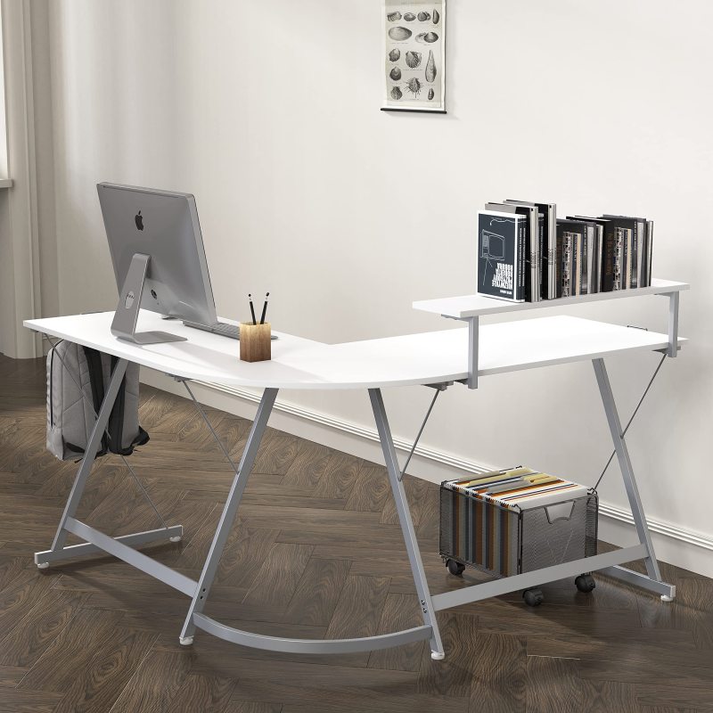 改SHW Vista L-Shape Desk with Monitor Stand, Black