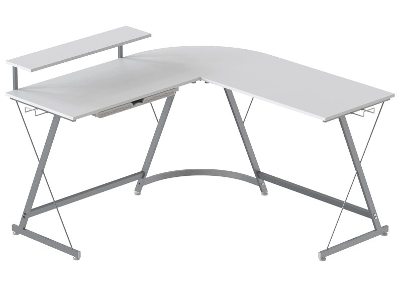改SHW Vista L-Shape Desk with Monitor Stand, Black