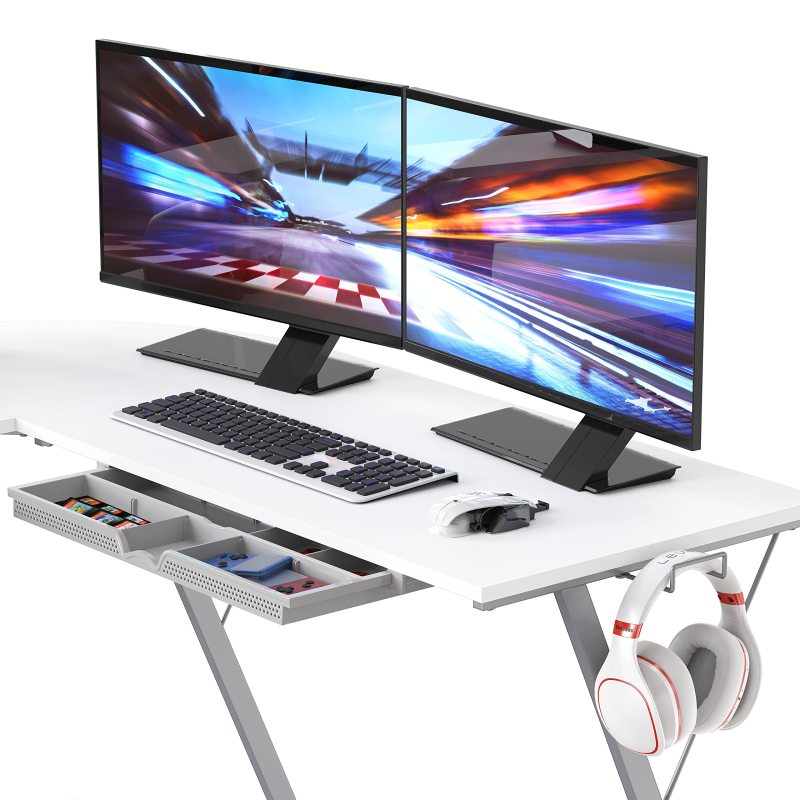 改SHW Vista L-Shape Desk with Monitor Stand, Black