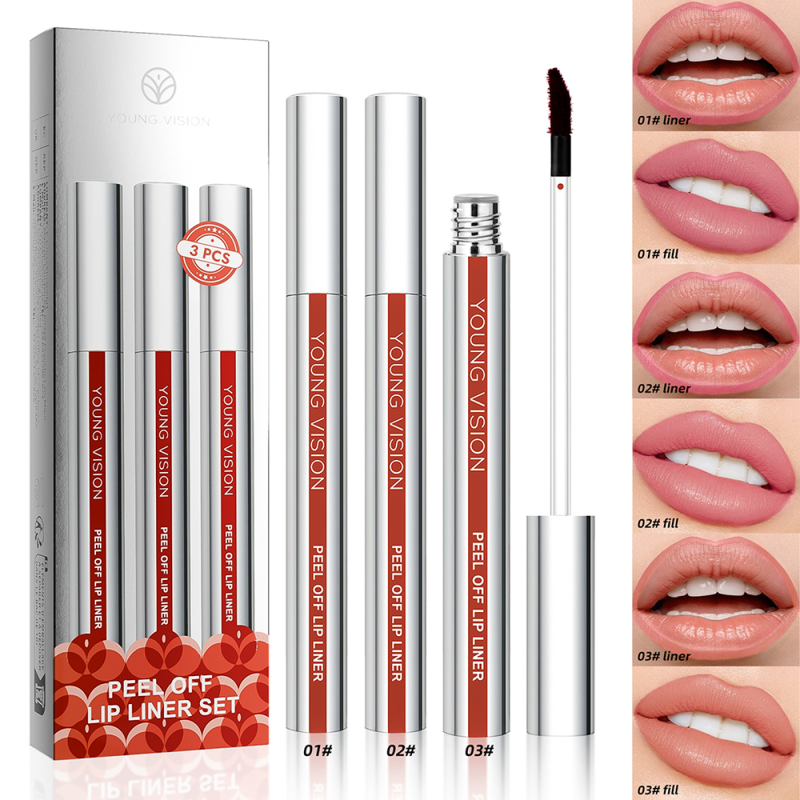 YOUNG VISION 3-piece tear-off lip liner set, matte liquid waterproof lipstick