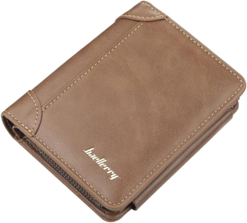 Leather Mens Bifold Wallet Slim Minimalist | 1 ID Windows | 1 Coin Purse | Money Clip | 8 Card Slots | Gifts for Men