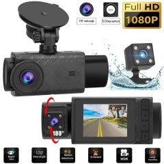 3 Channels Camera Dash Cam for Cars Front HD 1080P Inside Cabin and Rear with 2 inch IPS Screen Car DVR Video Recorder Loop Recording G-Sensor Auto Reverse Parking View Parking With 32G Card