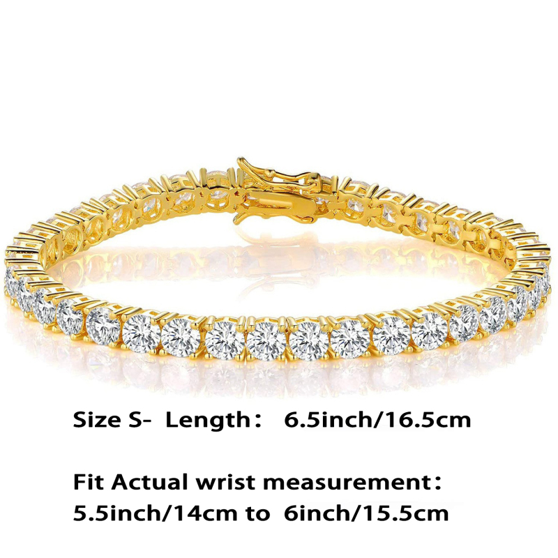 1pc 14K Gold Plated 3mm Cubic Zirconia Classic Tennis Bracelet | Gold Bracelets for Women | Size 6.5-7.5 Inch, Prefect gift for Birthday/ Christmas/ New Year's Eve/ Anniversary/ Mother's day