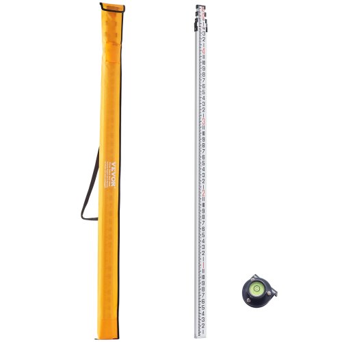 Aluminum Grade Rod, 16-Feet/8ths 4 Sections Telescopic Measuring Rod,Double-Sided Scale 1/8in Leveling Rod Stick,Aluminum Alloy Survey Rod with Bubble Level &Carrying Bag for