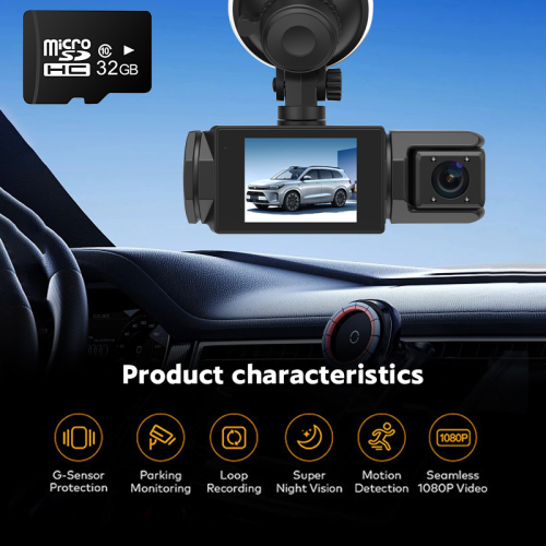 WIFI 3 Channel Car Dash Cam-1080P Dash Camera with Night Vision-32GB Card