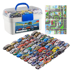 50 p cs Rebound Function Toy Car Set with Storage Box And Fold Able Map -Suitable for Children Aged 3-6 Years Old