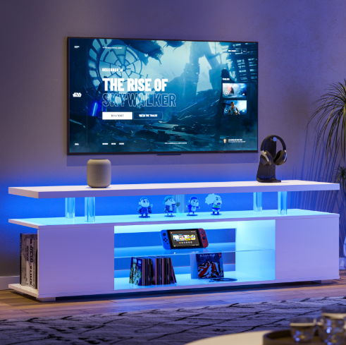 TV Stand for 70 Inch TV LED Gaming Entertainment Center Media Storage Console Table with Large Side Cabinet for Living Room