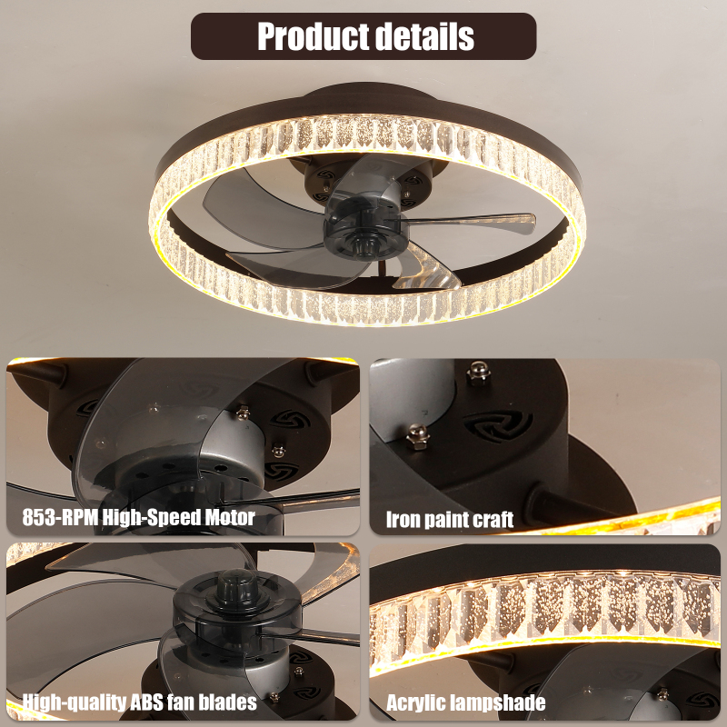 Minimalist modern ceiling fan with light and remote control, dimmable LED ceiling fan, 6-speed, timing reversible blades, modern ceiling light for bedroom nursery with remote control