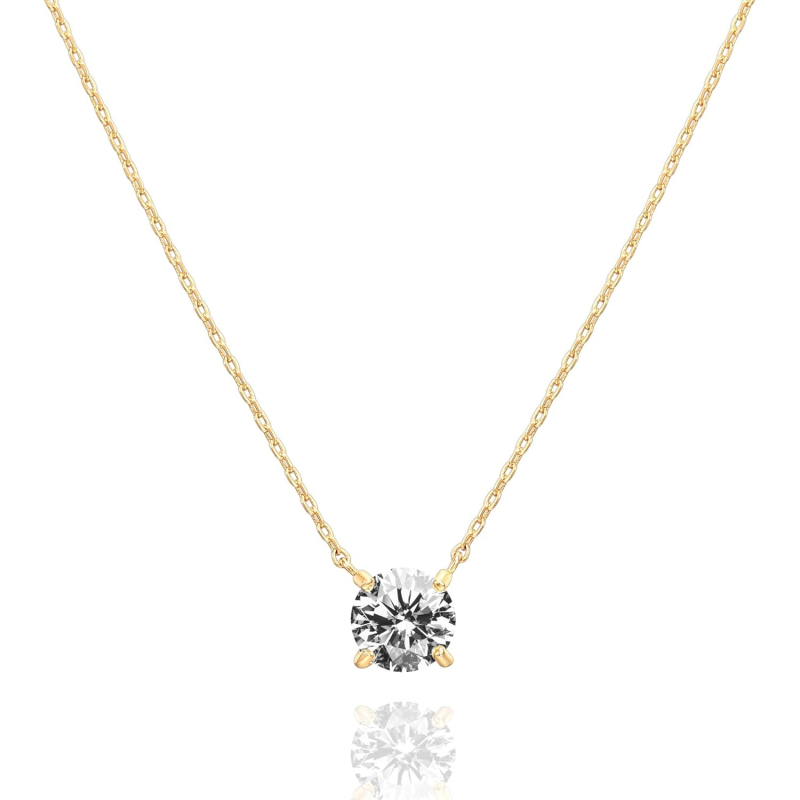 "1pc Gold Plated Crystal Solitaire 1.5 Carat (7.3mm) Cubic Zirconia Dainty Choker Necklace Gold Necklaces for Women, Prefect gift for Birthday/ Christmas/ New Year's Eve/ Anniversary/ Mother's day "