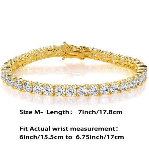 1pc 14K Gold Plated 3mm Cubic Zirconia Classic Tennis Bracelet | Gold Bracelets for Women | Size 6.5-7.5 Inch, Prefect gift for Birthday/ Christmas/ New Year's Eve/ Anniversary/ Mother's day