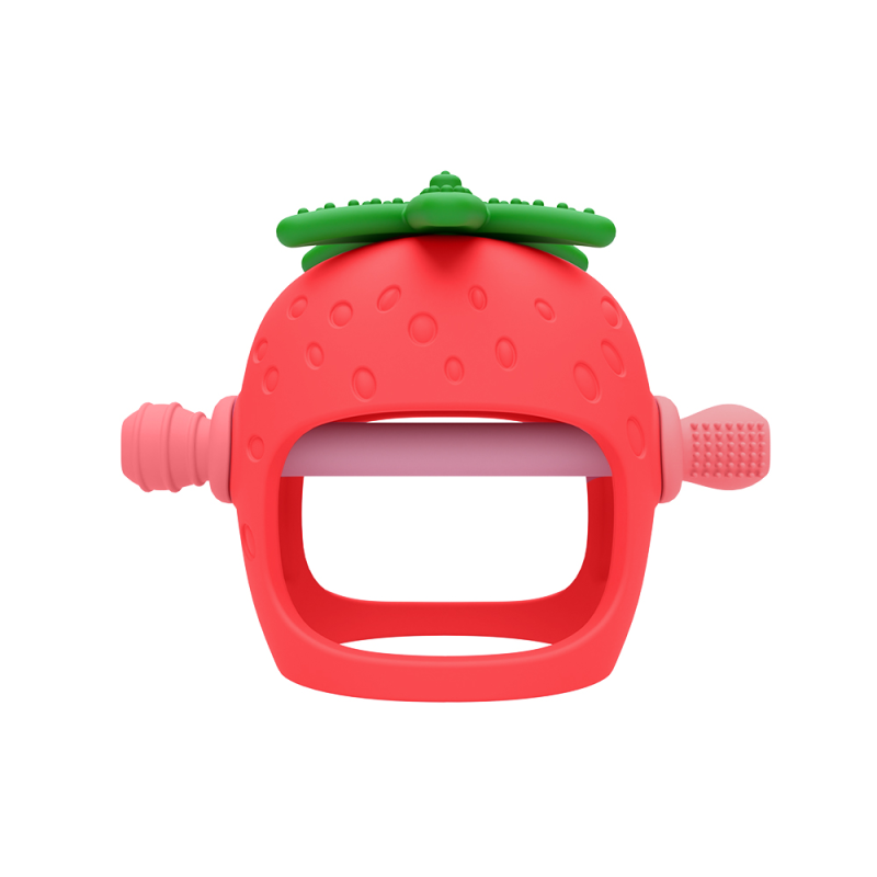 Quality Food Grade Wrist Hand Silicone Baby Teether Teething Toys Strawberry Shape Hand Protector Silicone Teether Glove For Babies