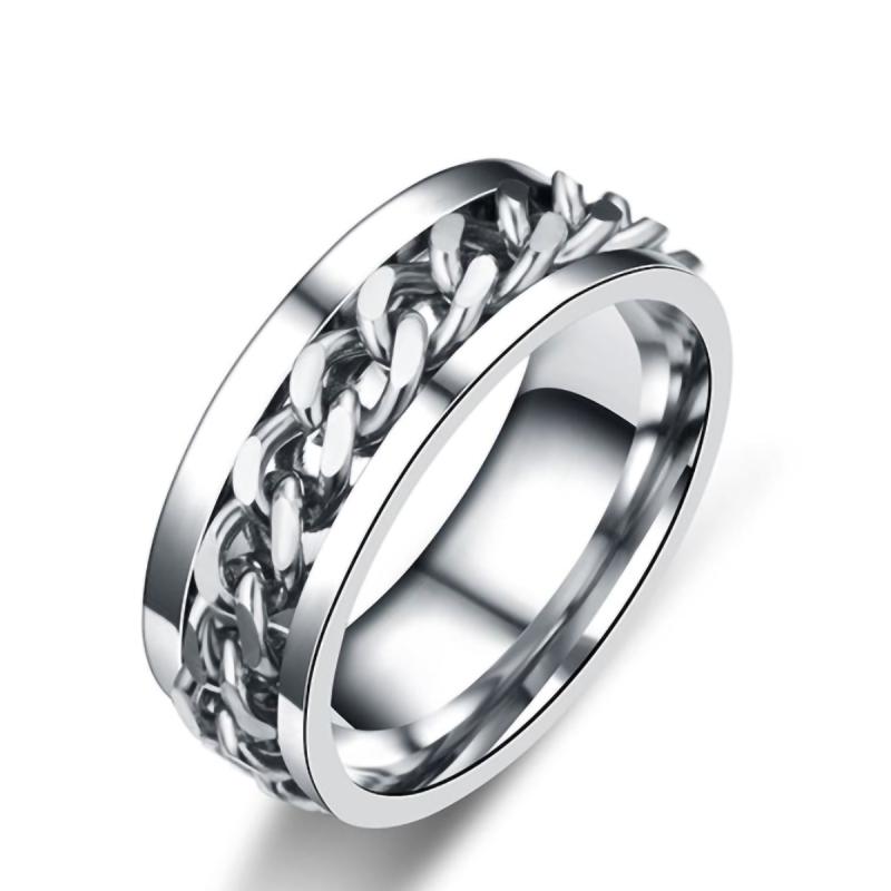 Emma Manor Titanium Steel Ring High Polished Chain Ring for Men Women Size 7--12 Available