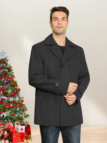 FLY Men’s Double-Breasted Wool Coat – Classic Gray Long Overcoat, Winter Warm Business & Casual Style