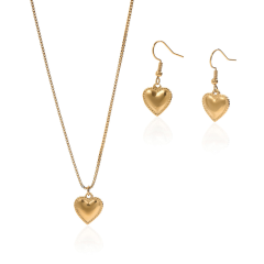 Lxalry 18K Gold Plated Symmetrical Heart Jewelry Set, Mirror Polish Hypoallergenic Necklace &amp; Earrings for Women, Never-Fade Luxury Gift with Precision-Cast Edges
