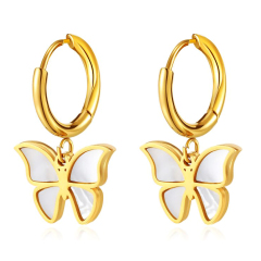 "Emma Manor 18k Gold Filled Natural Shell Butterfly Dangle Earrings "