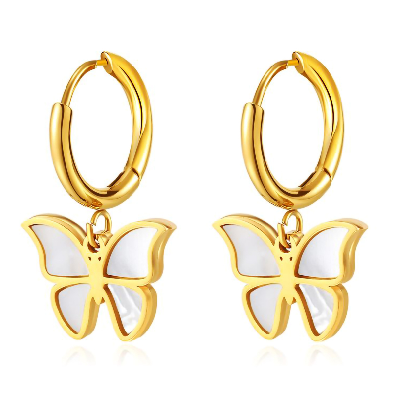 "Emma Manor 18k Gold Filled Natural Shell Butterfly Dangle Earrings "
