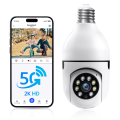 Light Bulb Security Camera 3MP HD Infrared Night Vision Pan Tilt 2-Way Audio Human Detection Alexa Compatible White