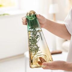 Yellow and Green Gradient Glass Carafe Set with Tray