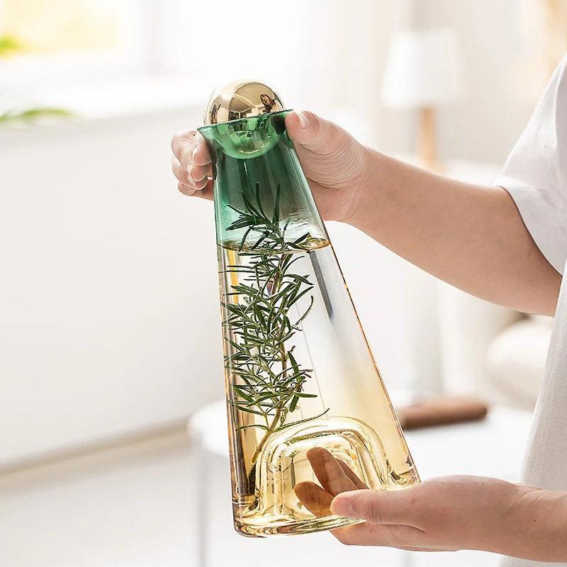 Yellow and Green Gradient Glass Carafe Set with Tray