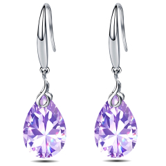 925 Sterling Silver 9x13mm Pear Shape Cubic Zirconia Drop Earrings for Women