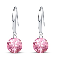 "Emma Manor 14k White Gold Plated 8.5mm Round Cut Pure Brilliance 5A Cubic Zirconia Drop Earrings "