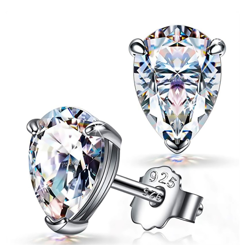 "Emma Manor 925 Sterling Silver Pear Shape 5A Cubic Zirconia Stud Earring "