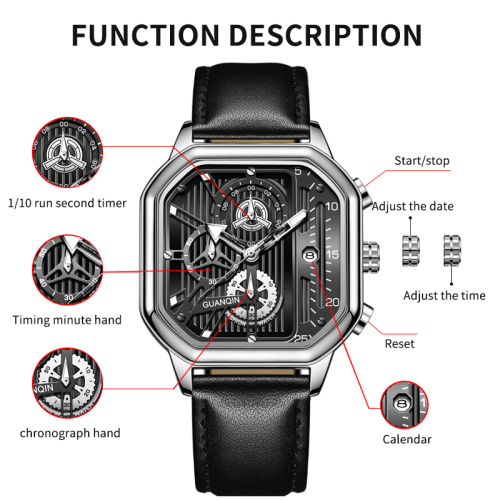Men's Sports Fashion Square Dial Analog Quartz Watch with Cow Hide Strap, Trendy All-Match & Exquisite Birthday Gift Watch in Designer Box