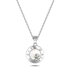 Emma Manor 925 Sterling Silver Natural Shell Four Cloved Leaf Pendant Necklace for Women