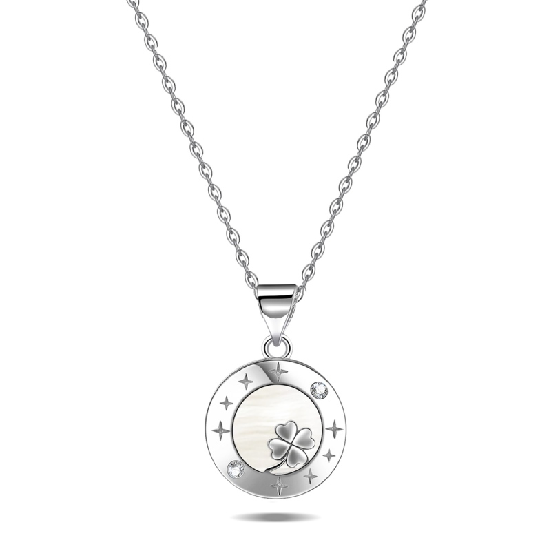 Emma Manor 925 Sterling Silver Natural Shell Four Cloved Leaf Pendant Necklace for Women