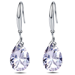 925 Sterling Silver 9x13mm Pear Shape Cubic Zirconia Drop Earrings for Women