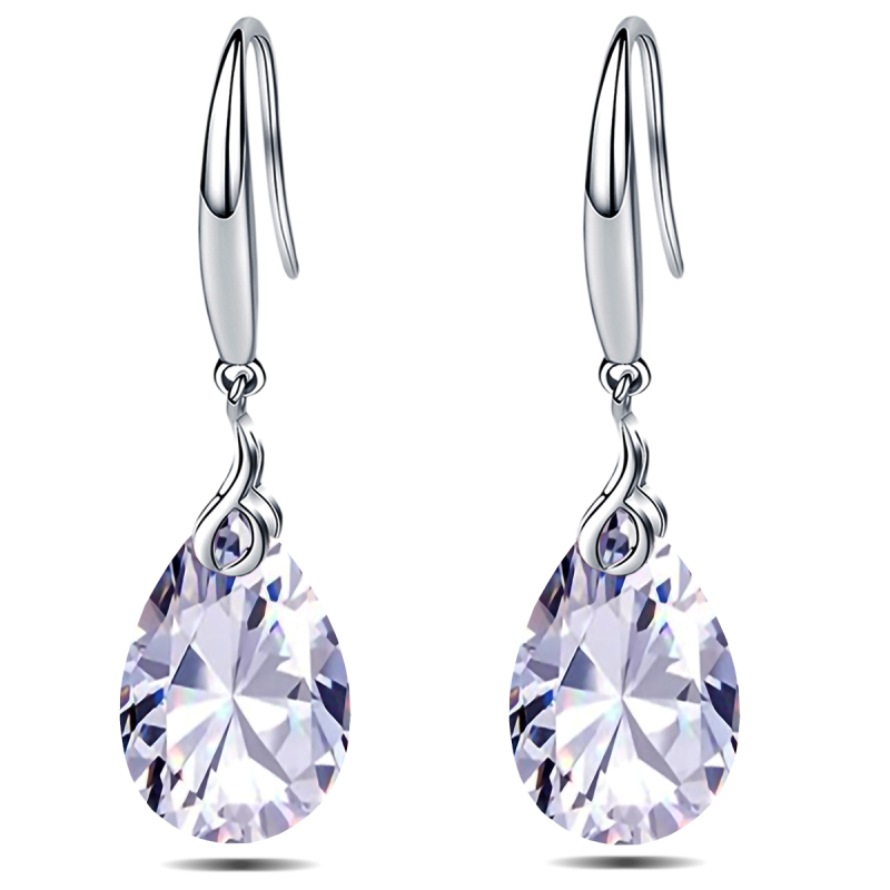 925 Sterling Silver 9x13mm Pear Shape Cubic Zirconia Drop Earrings for Women
